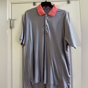 Men’s Alan Flusser Golf Pearl washed cotton shirt sleeve, striped polo. Size L